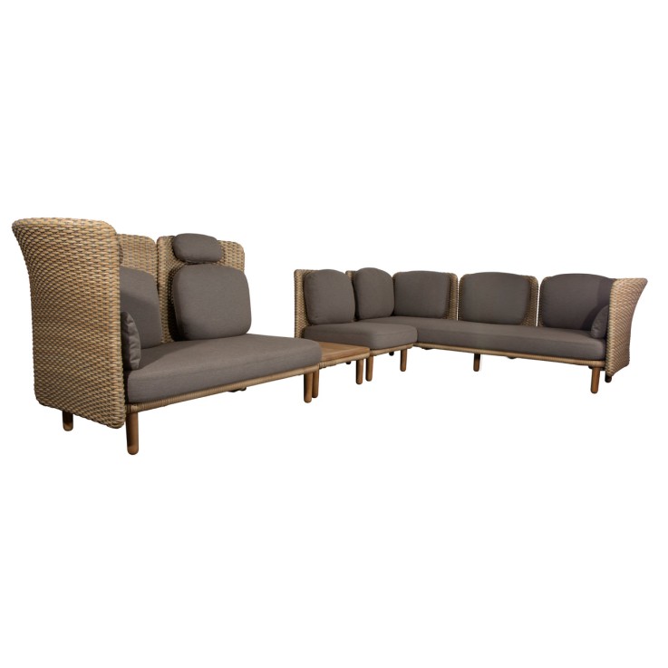 Cane-line Arch modulaire 6-zits hoekbank met bijzettafel - lage en hoge rugleuning Cane-line Arch modulaire 6-zits hoekbank met bijzettafel - lage en hoge rugleuning