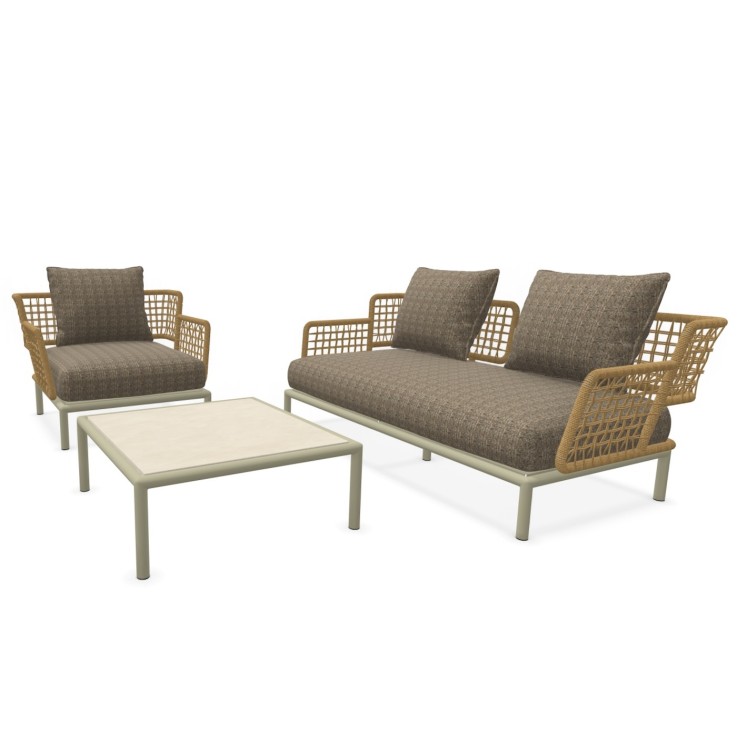Emu Saint Martin weaving 2-zits loungebank, loungestoel en salontafel - showmodellen met luxe buitenkussens