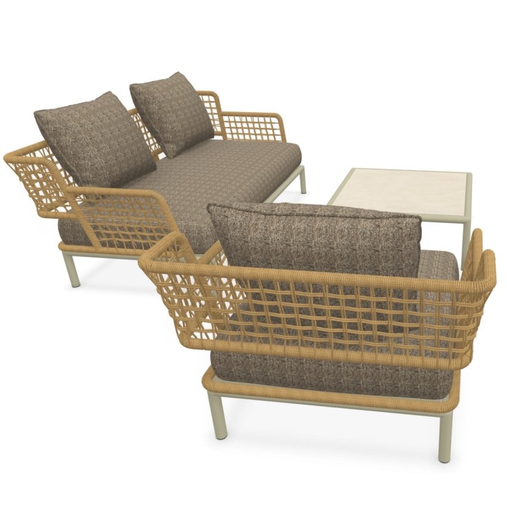 Emu Saint Martin weaving 2-zits loungebank, loungestoel en salontafel - showmodellen met luxe buitenkussens
