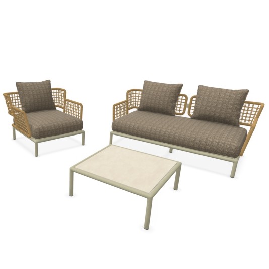 Emu Saint Martin weaving 2-zits loungebank, loungestoel en salontafel - showmodellen met luxe buitenkussens
