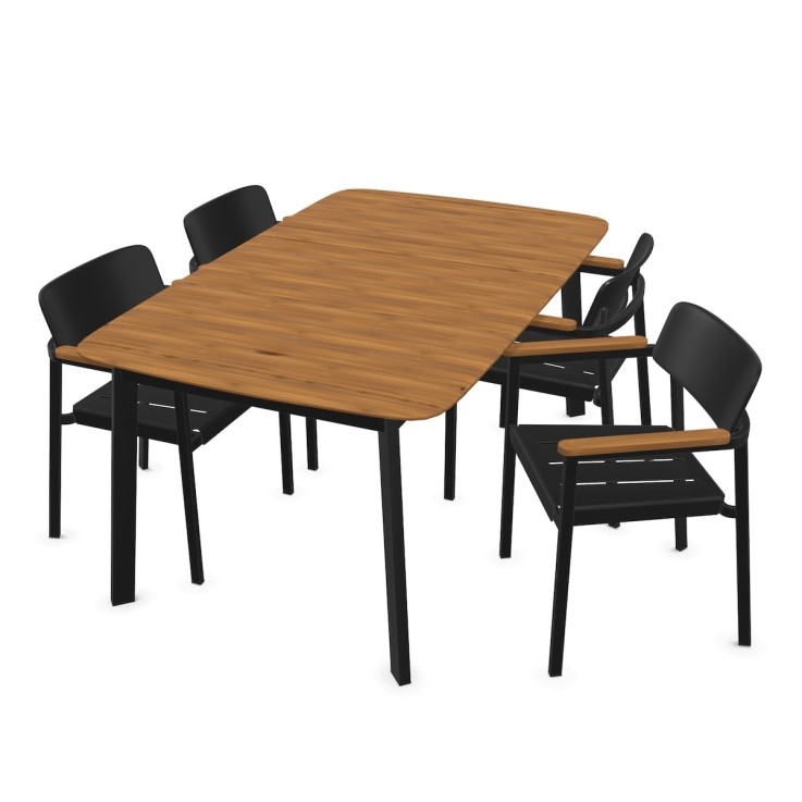 Emu Shine diningset 166cm met stoelen - zwart frame met teak - showmodel