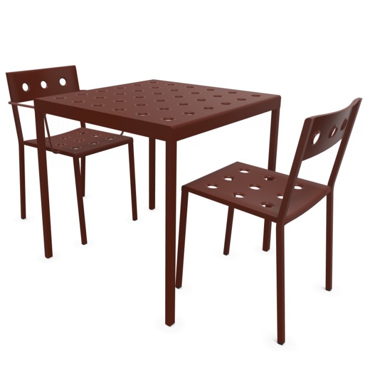 Hay Balcony vierkante tafel 75x76cm met 1 armchair en 1 chair - iron red