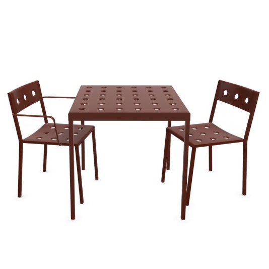 Hay Balcony tafel 75x76cm met 1 armchair en 1 chair - iron red