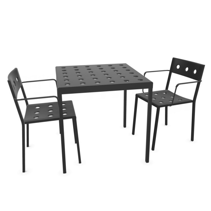 Hay Balcony vierkante tafel 75x76cm met 2 armchairs - antraciet Hay Balcony vierkante tafel 75x76cm met 2 armchairs - antraciet