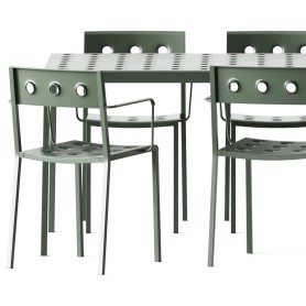 Hay Balcony tafel 144x76cm met 4 armchairs - desert green