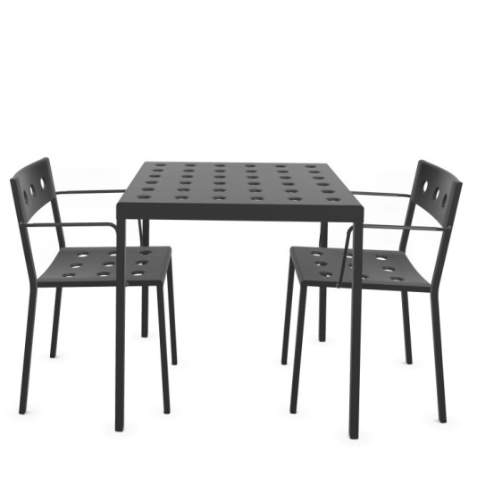 Hay Balcony vierkante tafel 75x76cm met 2 armchairs - antraciet