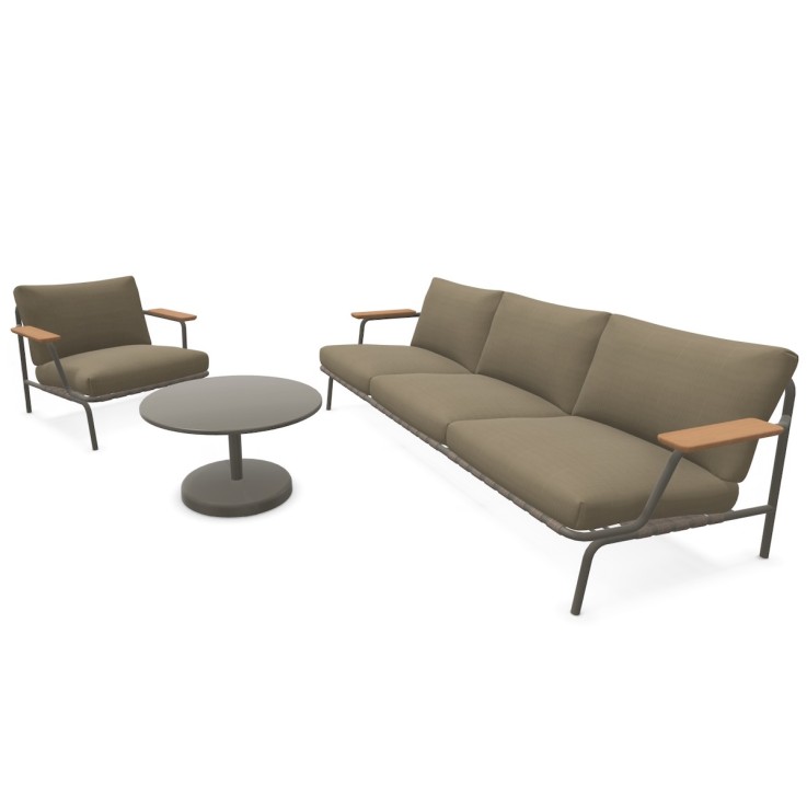 Muuto Settle 3-zits loungebank, Settle loungestoel en Linear Ø70cm salontafel - showmodellen Muuto Settle 3-zits loungebank, Settle loungestoel en Linear Ø70cm salontafel - showmodellen
