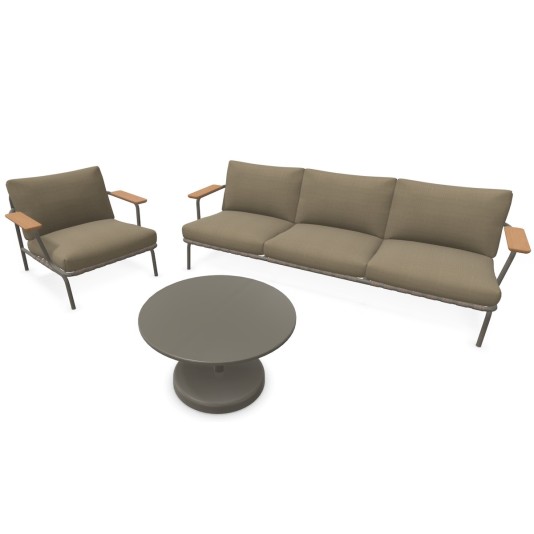 Muuto Settle 3-zits loungebank, Settle loungestoel en Linear Ø70cm salontafel - showmodellen