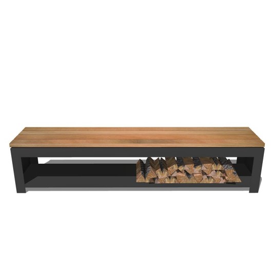 FORNO Houtopslag bank - 200cm - zwart gecoat