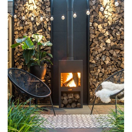 FORNO Houtopslag bank - 200cm - zwart gecoat